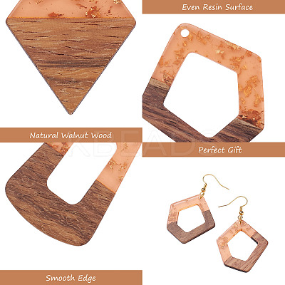 30Pcs 15 Style Transparent Resin & Walnut Wood Pendants RESI-FW0001-04-1