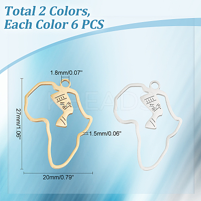 12Pcs 2 Colors 201 Stainless Steel Pendants STAS-UN0046-89-1