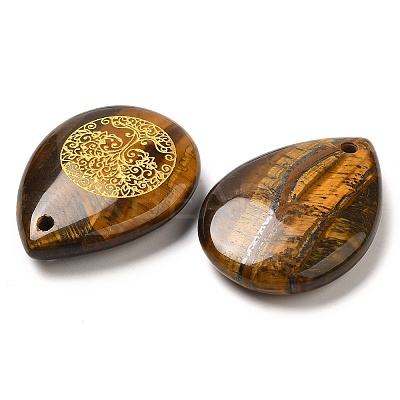 Natural Tiger Eye Drop Pendants G-C158-01B-1