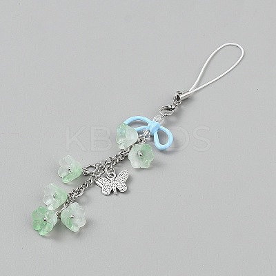 Lily of the Valley Handmade Lampwork & Alloy Butterfly Pendant Decorations HJEW-WH20021-06B-1