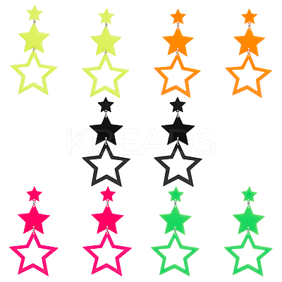 5 Pairs 5 Colors Hollow Star Acrylic Dangle Stud Earrings for Woman EJEW-AN0004-10-1