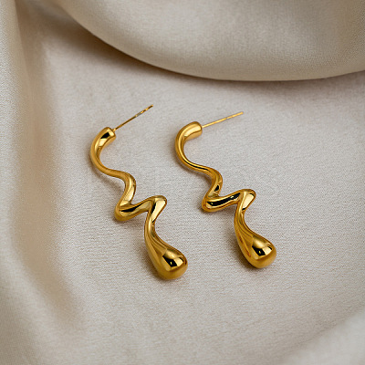 304 Stainless Steel Wavy Dangle Earrings for Women XZ4917-1-1