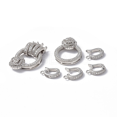 Brass Micro Pave Clear Cubic Zirconia Fold Over Clasps KK-P223-47P-1