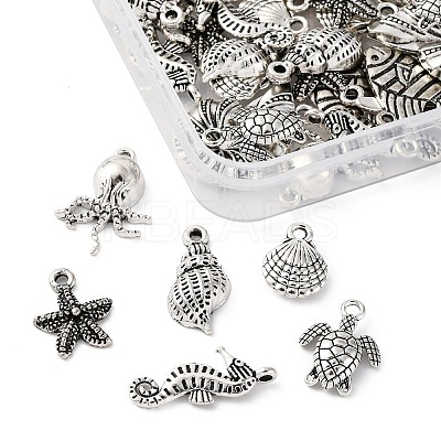 54Pcs 9 Styles Marine Animal Tibetan Style Alloy Pendants TIBEP-FP0001-13-1
