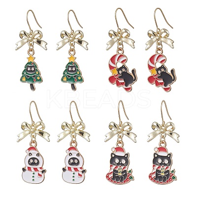 4 Pairs 4 Styles Christmas Theme Alloy Enamel Dangle Earrings EJEW-JE06562-1