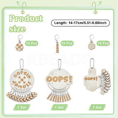 30Pcs 3 Styles Wood Pendant Locking Stitch Markers HJEW-NB00321-1