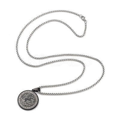 Retro Mandala 201 Stainless Steel Box Chain Constellation Pendant Necklaces for Women Men LS-NJEW-M223-01I-1