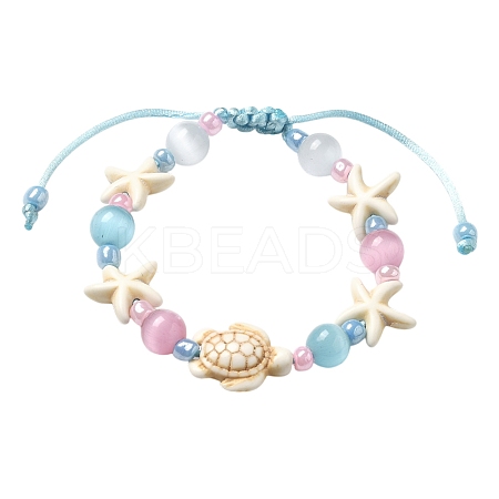 Synthetical Turquoise & Glass Beads Bracelets BJEW-FS00021-1