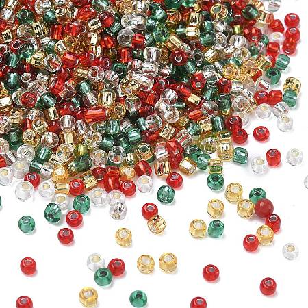 4 Colors Christmas 8/0 Glass Round Seed Beads SEED-X0058-01A-1