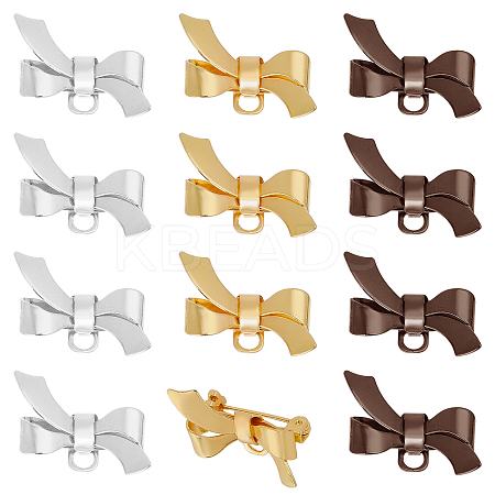 12Pcs 3 Colors Bowknot Brass Brooches for Women JEWB-CA0001-56-1