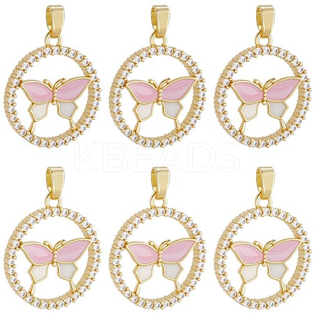 6Pcs Brass Micro Pave Cubic Zirconia Enamel Pendants KK-BBC0020-66-1