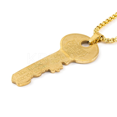 Key 201 Stainless Steel Pendant Necklace NJEW-F320-01G-1