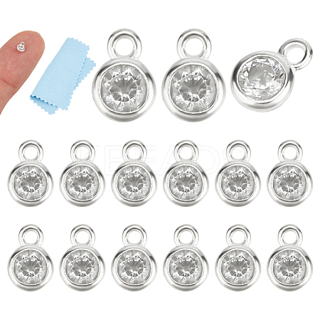 15Pcs 925 Sterling Silver Pave Clear Cubic Zirconia Flat Round Charms STER-ME0001-51-1