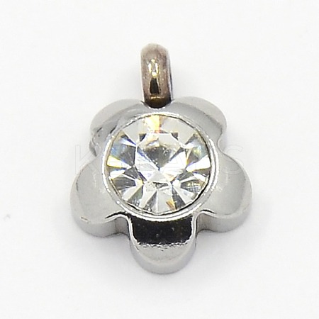 201 Stainless Steel Rhinestone Flower Charm Pendants RB-M030-03J-1
