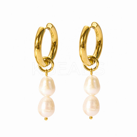Stainless Steel Natural Pearl Rice Hoop Earrings LS-CN6183-2-1