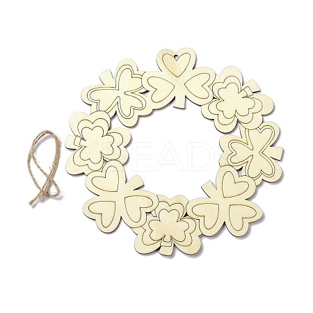 DIY Shamrock Wreath Unfinished Wooden Ornaments Blank Wooden Embellishments LS-WOOD-C009-01-1