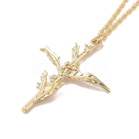 304 Stainless Steel Cross with Flower Pendant Necklaces for Women NJEW-A020-03L-G-1