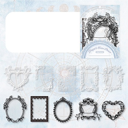 10Pcs 10 Styles Vintage Lace Waterproof PET Stickers Sets LS-DIY-M066-05E-1
