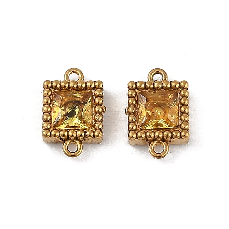 Ion Plating(IP) 304 Stainless Steel Cubic Zirconia Square Links Connector Charms STAS-K256-24G-09-1
