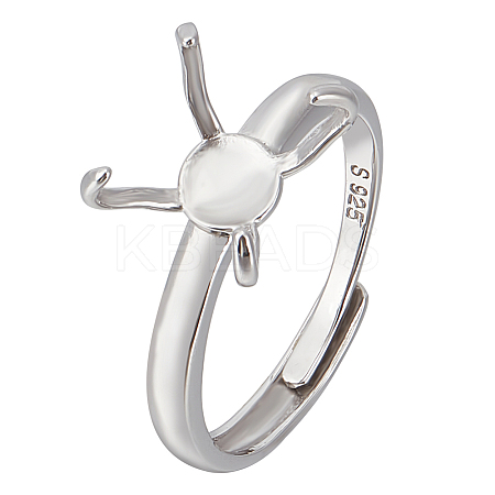 1Pc Adjustable Rhodium Plated Sterling Silver Finger Rings Components STER-BC0002-02P-1