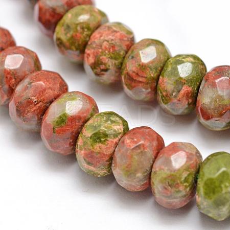 Faceted Natural Unakite Rondelle Beads Strands G-K090-10-1