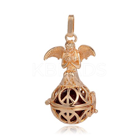 Golden Plated Brass Hollow Round Cage Pendants KK-J251-06G-1