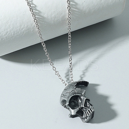Gothic Broken Half Skull Zinc Alloy Pendant Necklaces for Men FS-WGAA9E3-01-1