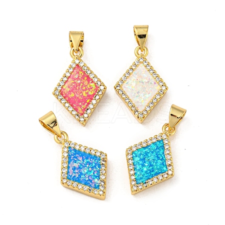 Brass Micro Pave Cubic Zirconia with Synthetic Opal Pendants KK-K356-19G-1