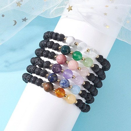 Natural & Synthetic Mixed Gemstone Beads Stretch Bracelets for Women BJEW-JB13202-1
