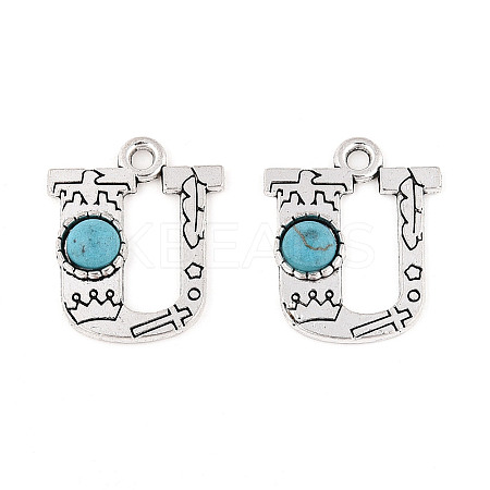 Synthetic Turquoise & Alloy Pendants PALLOY-H146-01AS-U-1