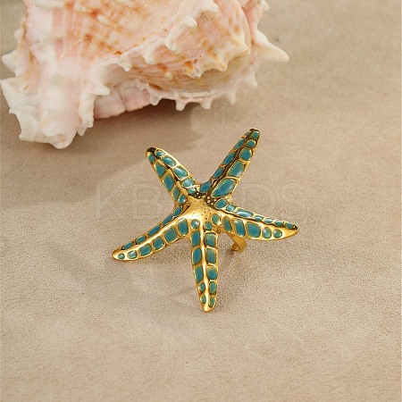 304 Stainless Steel Enamel Finger Rings for Women RJEW-C150-02G-1