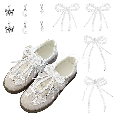 10Pcs Bowknot ABS Plastic Imitation Pearl & Alloy Shoe Charms HJEW-HY00047-1