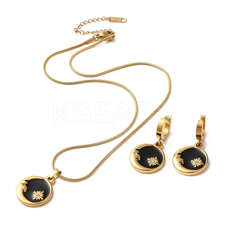 Moon & Flower Golden 304 Stainless Steel Jewelry Set with Enamel SJEW-H306-02G-02-1