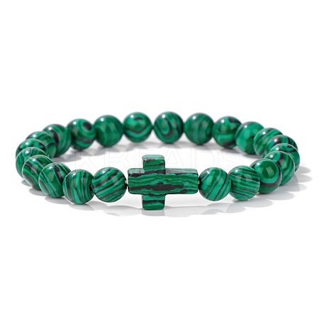 Synthetic Malachite Round Beads Stretch Bracelets YG0612-13-1