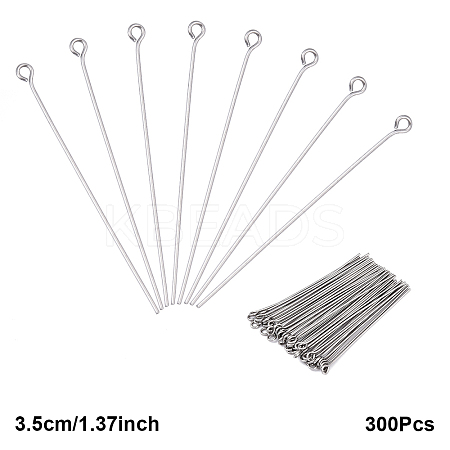 300Pcs 304 Stainless Steel Eye Pins STAS-YW0003-12A-1