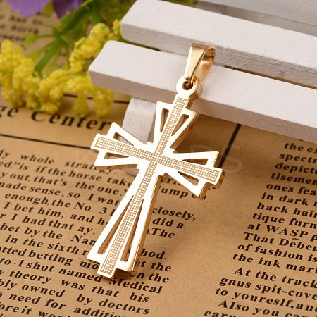 Ion Plating(IP) 304 Stainless Steel Cross Pendants STAS-I035-31B-1