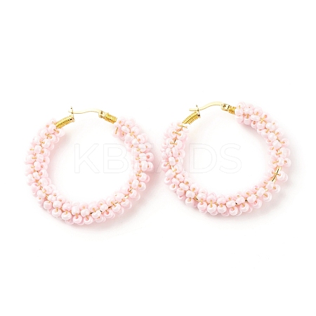 Glass Seed Beaded Hoop Earrings for Women EJEW-C003-02H-RS-1
