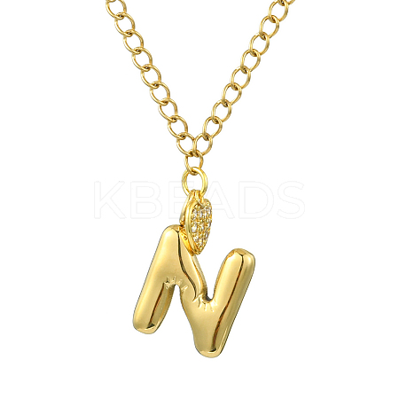 304 Stainless Steel Clear Cubic Zirconia Heart & Letter Pendant Curb Chain Necklaces for Women NJEW-FS00012-27N-1