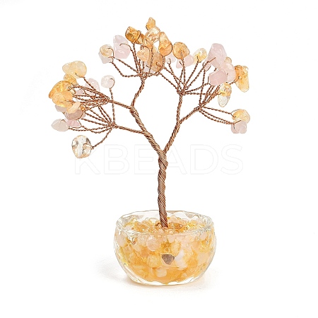 Natural Rose Quartz and Yellow Quartz Chips Tree of Life Decorations DJEW-B013-01H-1
