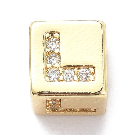 Real 18K Gold Plated Brass Micro Pave Clear Cubic Zirconia Beads ZIRC-L091-076G-L-1