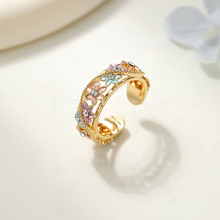 Brass Rhinestone Cuff Open Rings WG664C4-01-1