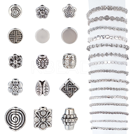 15 Strands 15 Style Tibetan Style Flower Alloy Bead Strands TIBEB-PH0004-93-1