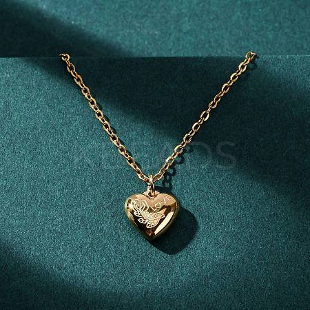 304 Stainless Steel Rose Love Heart Pendant Cable Chain Necklaces for Women NJEW-K255-36G-1