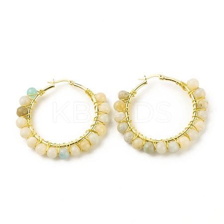 Natural Amazonite Beaded Hoop Earrings for Women EJEW-C003-03C-RS-1
