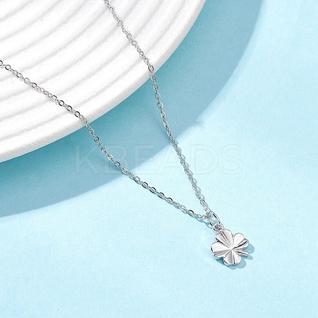 Clover Brass Pendant 304 Stainless Steel Cable Chain Necklaces for Women NJEW-JN05601-02-1