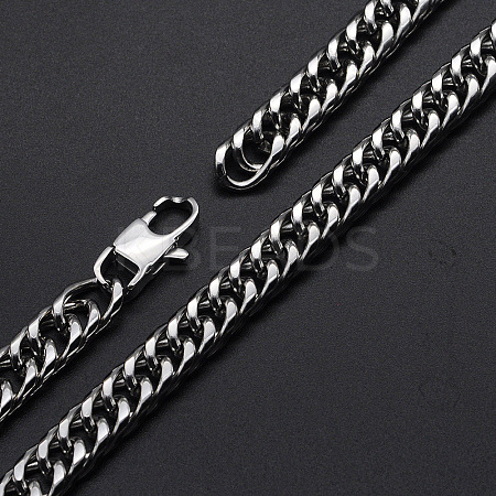 Men's 201 Stainless Steel Cuban Link Chain Necklaces NJEW-T012-01B-61-S-1