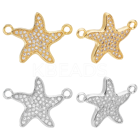 8Pcs 2 Colors Brass Micro Pave Clear Cubic Zirconia Links Connectors KK-CA0003-08-1