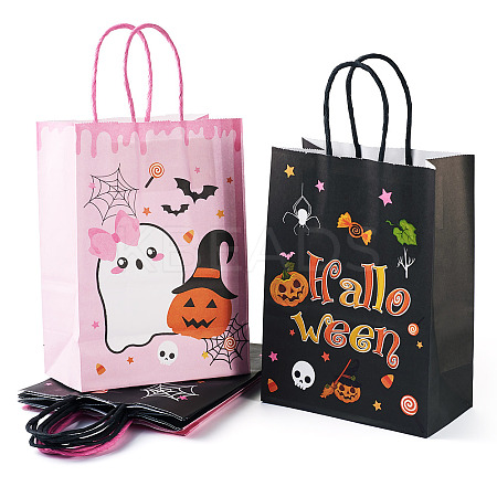 8Pcs 4 Styles Halloween Theme Printed Paper Gift Tote Bags ABAG-TA0001-60-1