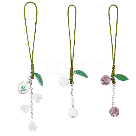 2 Sets Handmade Lampwork & Acrylic Flower Mobile Straps HJEW-SC0002-08-1