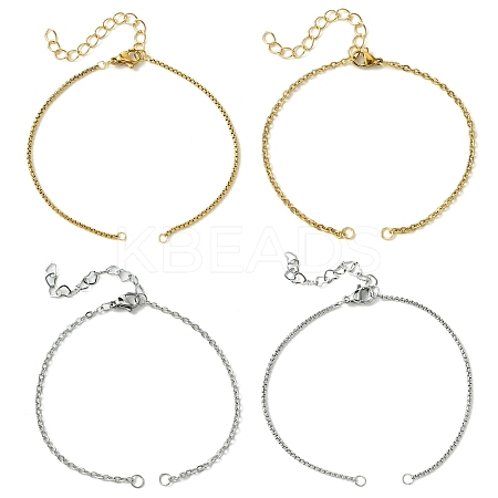 12Pcs 4 Style Half Finished 304 Stainless Steel Cable Chain Bracelets AJEW-NB0003-65-1